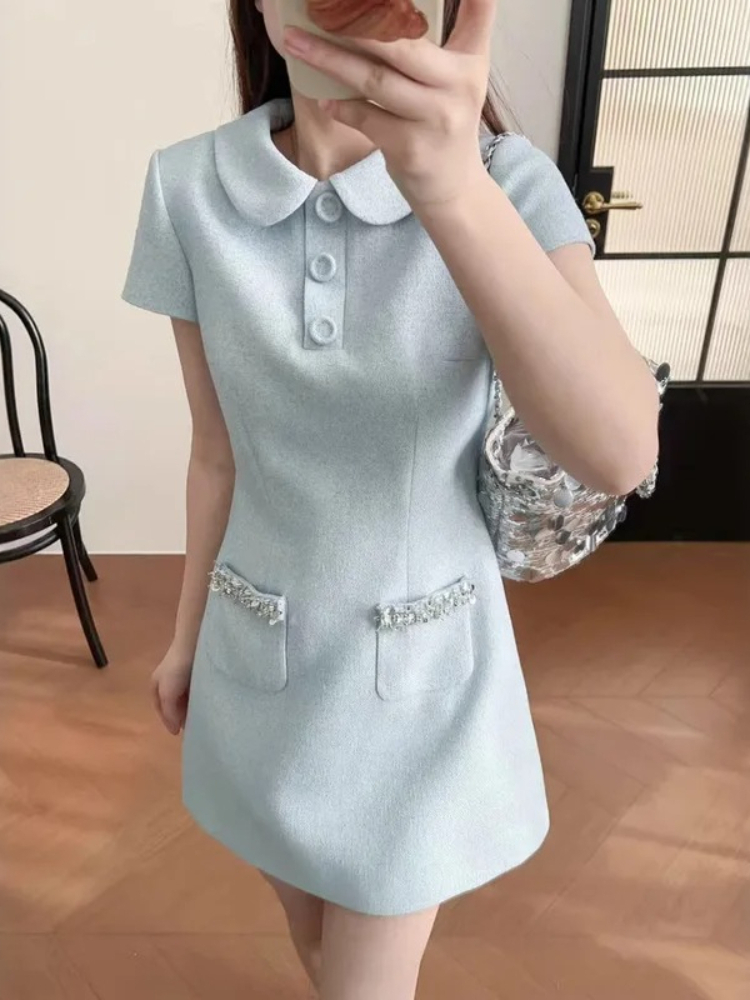 Summer Clothing Pictures - Luxusmarke SameFresh Altersreduzierendes Pailletten-Strass-Besticktes Kurzarmkleid für