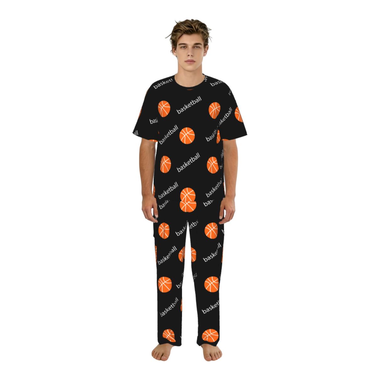 Summer Clothing Words - Herren-Pyjama-Set, kurzärmelig, lange Hose, Basketball- und
