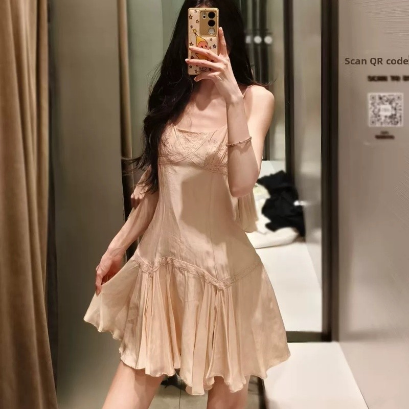 Summer Line Clothing Brand - Süßes, lässiges Kleid mit Rundhalsausschnitt, bestickten