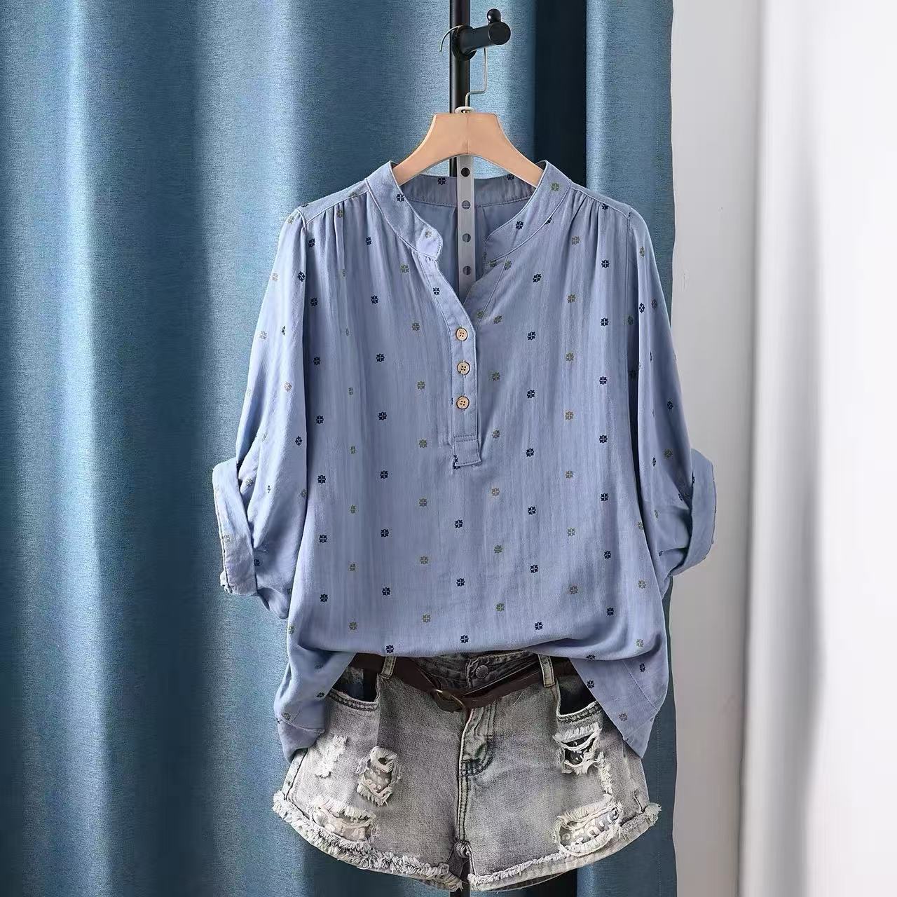 Summer Clothing For Japan - 2026 Damenbluse Japanische Baumwollgarn-Bluse mit Punktmuster