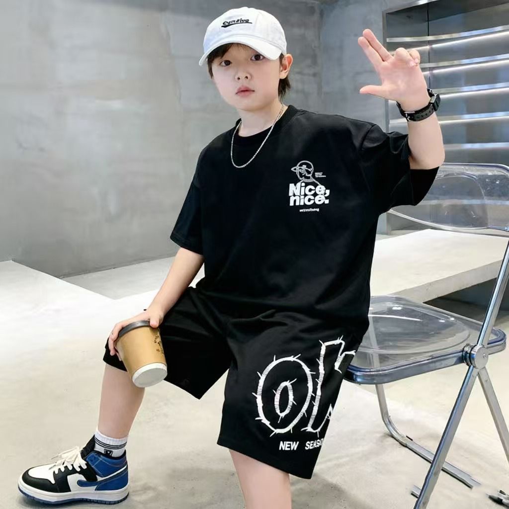 Summer Clothing Drawing For Kids - Baumwoll-Sommer-Hip-Hop-Kleidungsset für Jungen T-Shirt + Shorts