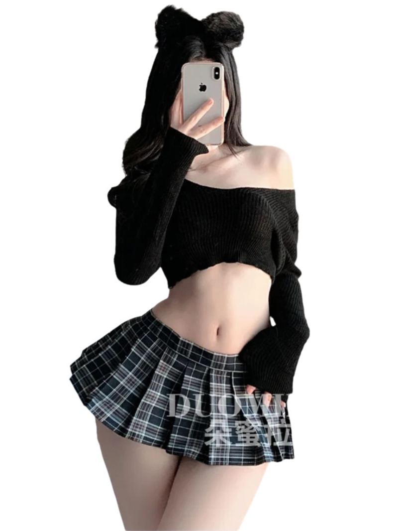 Summer Evenings Clothing - Süßes Uniform-Set, sexy und niedlich, Campus-Pullover,