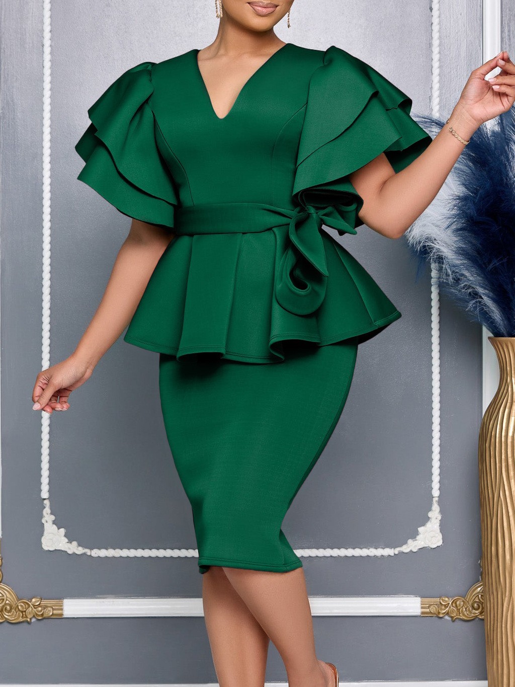 Summer Evenings Clothing - Sommerliche Damenkleidung, elegantes Kleid mit V-Ausschnitt,
