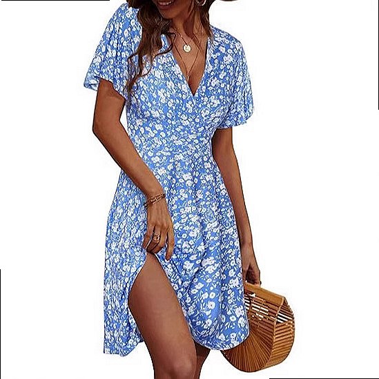 Ärmelloses, geblümtes Wickelkl – Sundress Midi Floral Bewertung und Preis