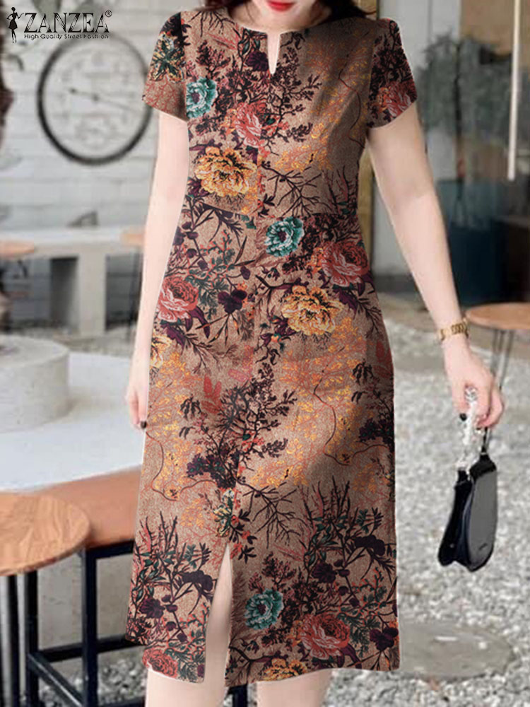 Mode Retro Kurzarm Robe Zanzea – Sundress Midi Floral Bewertung und Preis
