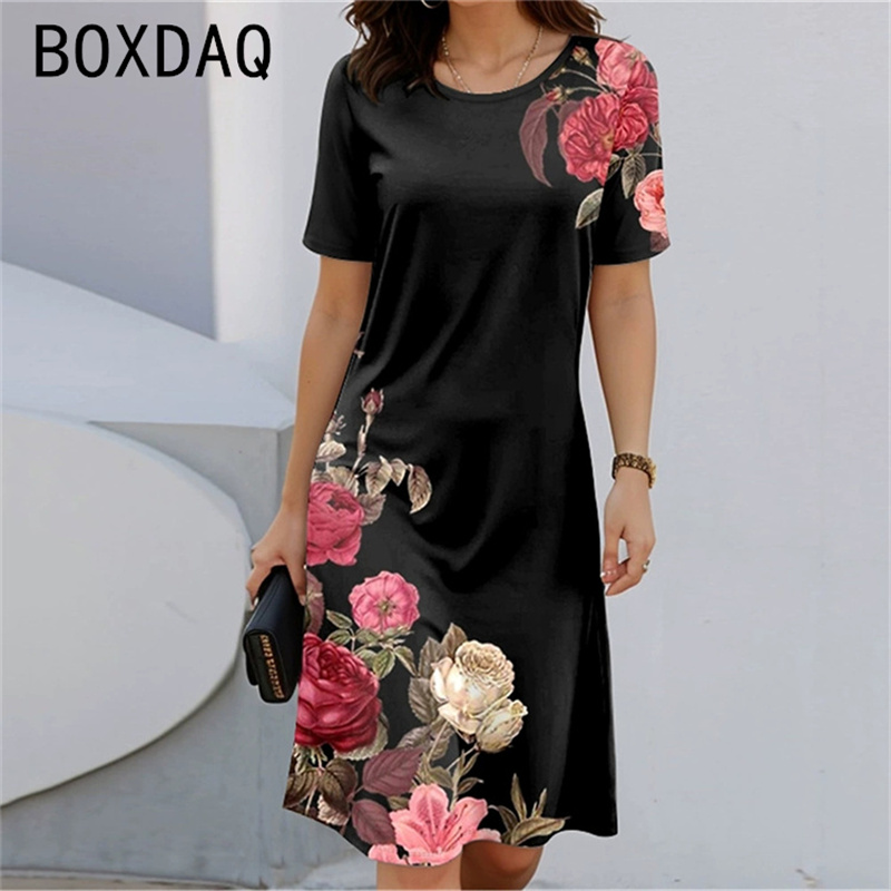 Böhmischen Stil Kurzarm Rundha – Sundress Midi Floral Bewertung und Preis
